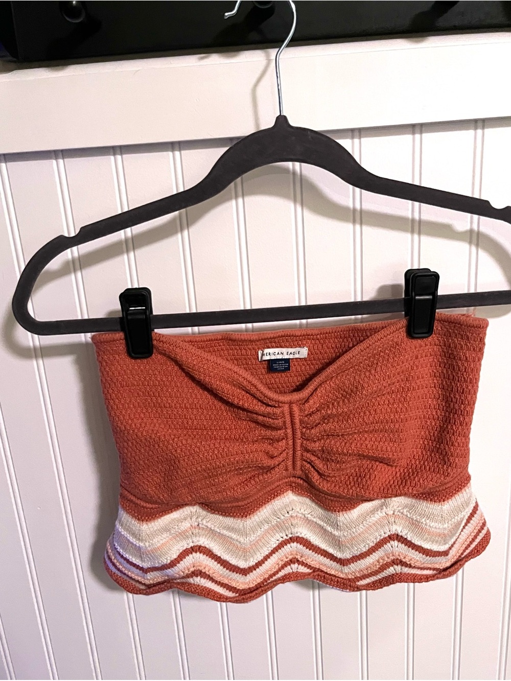 American Eagle Outfitters Rust Orange Chevron Trim Off-Shoulder Knit Tube Top